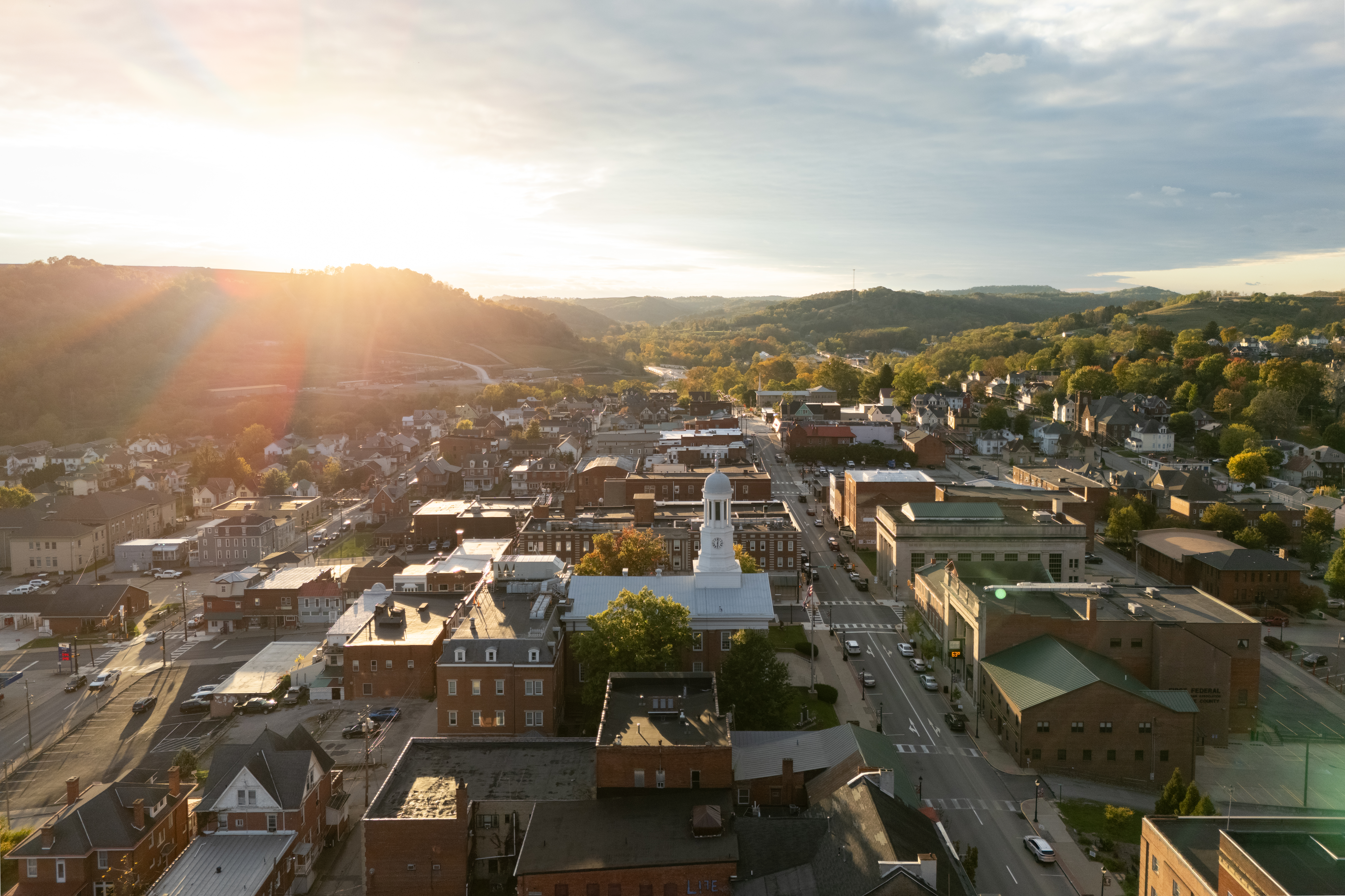 The sun sets over Waynesburg, PA.